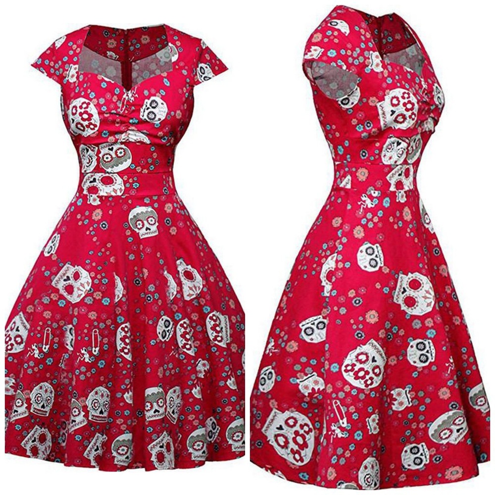 Retro Red Skull Day of the Dead Dress